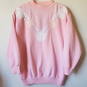 Vintage Sparkly Lace Embroidered Floral Sweatshirt
